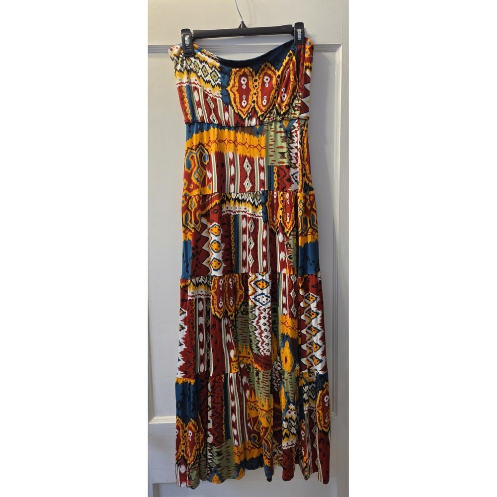 Monroe And Main Strapless Stretchy Boho Colorful Aztec Hippie Dress. Small - Picture 2 of 5